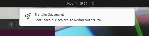 Transfer notification on ubuntu gsconnect